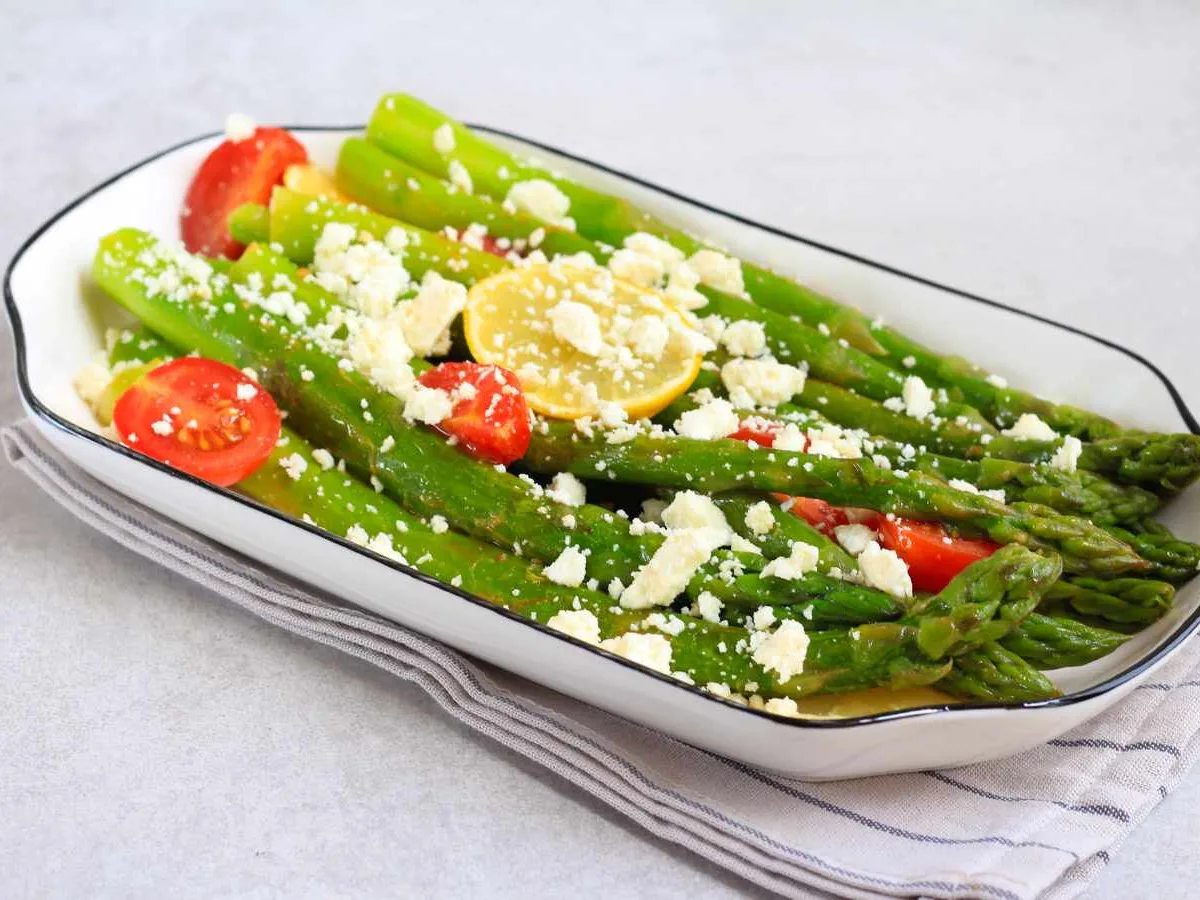 Asparagus with Toasted Pine Nuts and Lemon Vinai