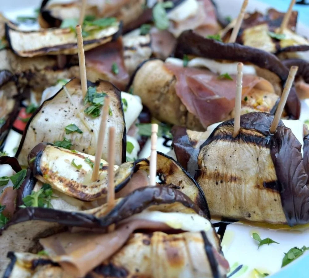 Grilled Eggplant, Prosciutto And Mozzarella Roulade