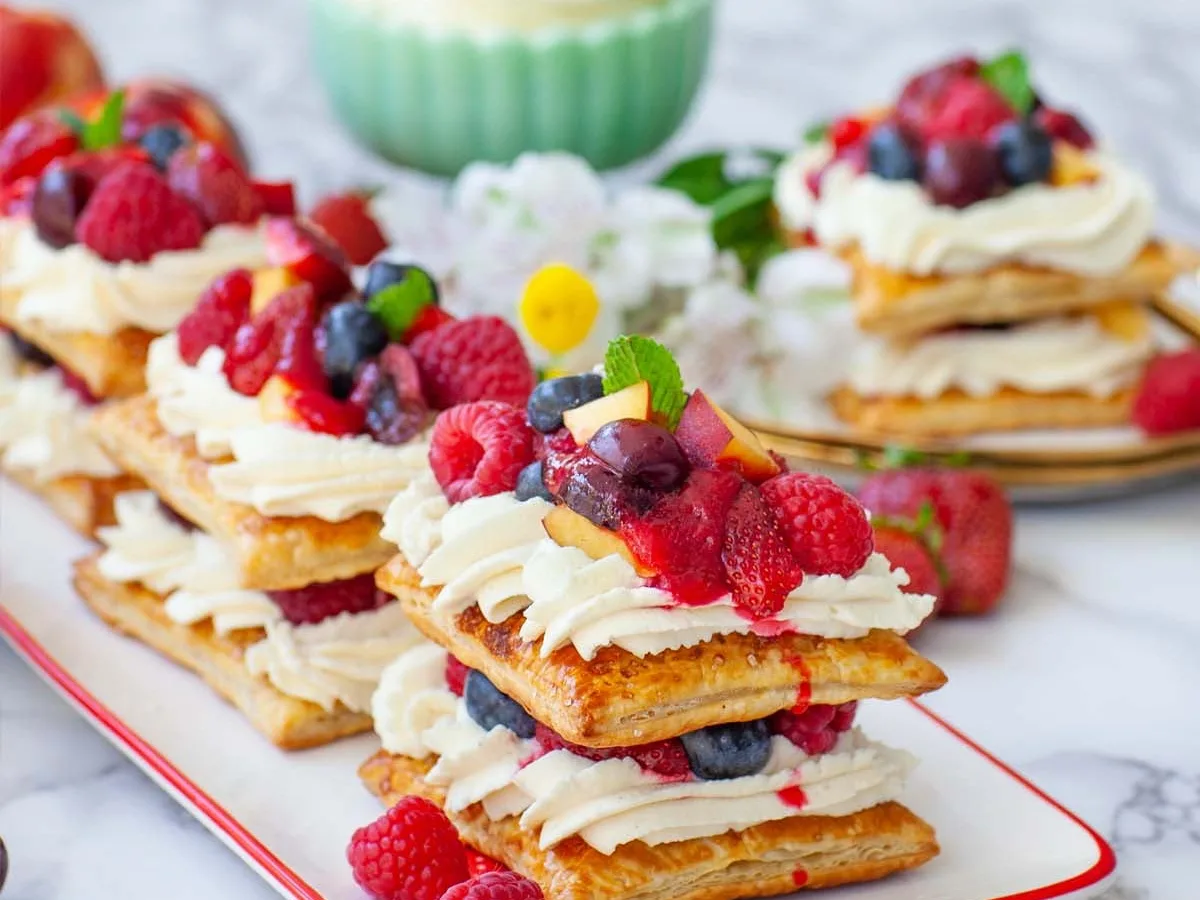 Mille Feuille Of Benne Wafers, Pastry Cream And Berries