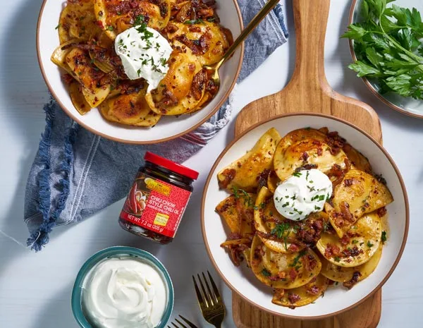 Pierogies In Pepper-Shallot Sauce
