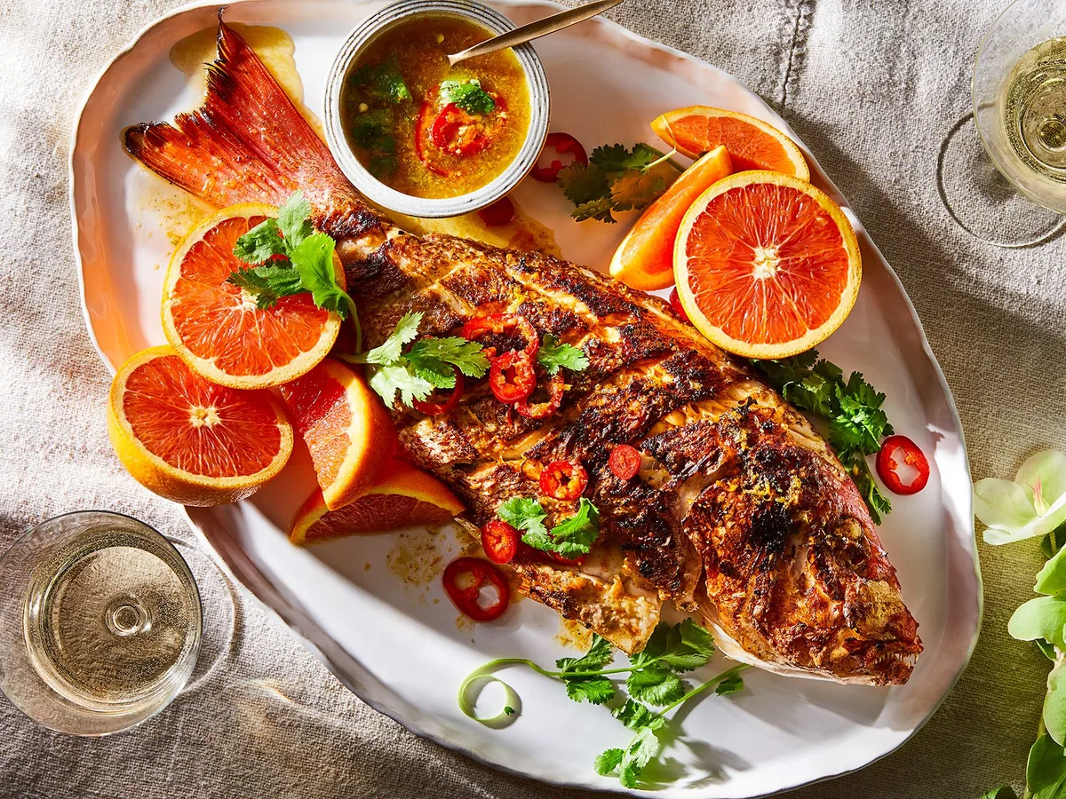 Red Snapper with Tomatillo-Serrano Chile Vinaigrette