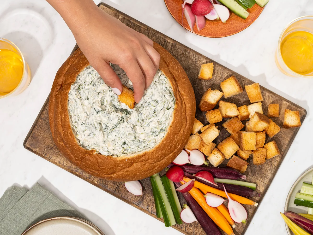 Spinach Dip in Bread Bowl