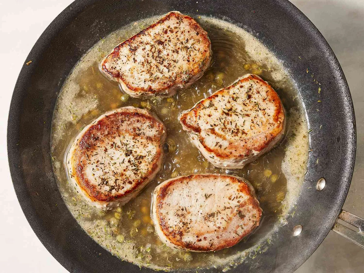 Wine Simmered Pork Chops with Walnuts